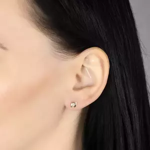 Fülbevaló sárga 14K aranyból - két ív, átlátszó briliáns középen kép