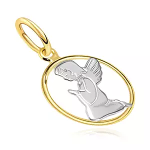 Kétszínű 585 arany medál - gravírozott angyal, kör kontúr kép