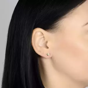 585 arany fülbevaló - ág levelekkel, zöld smaragd, átlátszó gyémánt kép