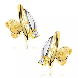 Gyémánt fülbevaló 14K aranyból - kétszínű háromszögek, átlátszó briliáns kép