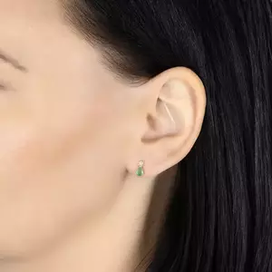 Fülbevaló sárga 14K aranyból - könnycsepp alakú zöld smaragd, kerek átlátszó gyémánt kép