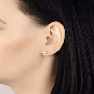 Briliáns 585 arany fülbevaló - aszimmetrikus szív körvonala, átlátszó gyémánt kép