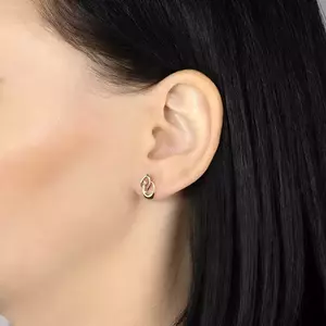 Fülbevaló 14K aranyból - összekapcsolt kétszínű patkók és átlátszó csillogó briliáns kép