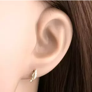 Fülbevaló sárga 14K aranyból - csillogó levél átlátszó briliánsokkal kép