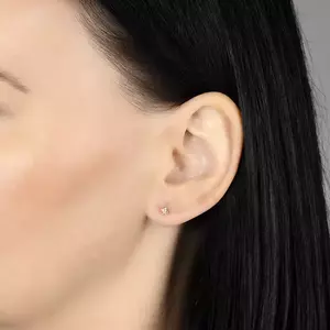 14K sárga arany fülbevaló - kerek átlátszó cirkónia foglalatban, 3 mm kép