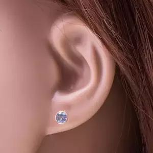 14K arany fülbevaló - kerek kék cirkónia foglalatban, 5 mm kép