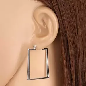 925 ezüst fülbevaló - térbeli négyzet, három egymásra merőleges vonal, francia kapocs kép