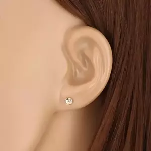 375 sárga arany fülbevaló - domború foglalat cirkóniával, stekkeres fülbevaló csavaros zárral kép