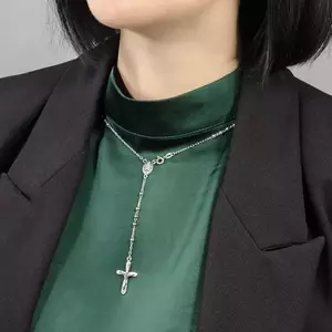 925 ezüst nyaklánc - rózsafüzér, Csodás érem, kereszt Jézussal kép