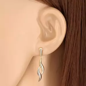 9K kombinált arany fülbevaló - fordított csepp, kétszínű hullámok kép