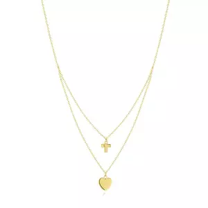 14K sárga arany nyaklánc - fényes szimmetrikus szív és kereszt kontúr kép