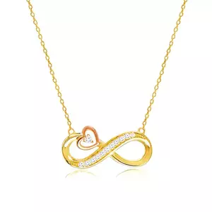 Nyaklánc 14K kombinált aranyból – végtelenség szimbólum átlátszó cirkóniákkal díszítve, szívkörvonal kép