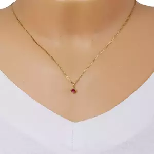 585 sárga arany medál – egy kerek rózsaszín-piros cirkónia két levél alatt kép