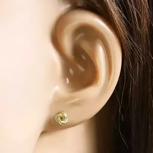 9K sárga arany fülbevaló – három kettős sávból álló fényes fonat kép