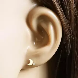 375 arany fülbevaló – fényes félhold, egy kerek cirkónia átlátszó színben kép