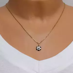 14K arany medál – domború focilabda fekete és fehér fénymázzal, üreges hátsó rész kép