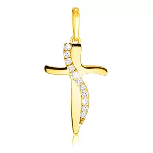 Medál 585 sárga aranyból – kereszt fényes szárakkal, csillogó átlátszó cirkóniákból álló vonal kép
