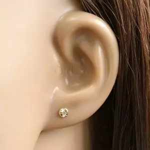 14 K sárga arany gyémánt fülbevaló - kerek virág, tiszta, briliáns, stekker zár kép