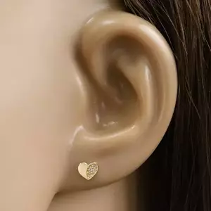 Gyémánt fülbevaló 585 sárga aranyból - szív, fele fényes fele briliáns kép