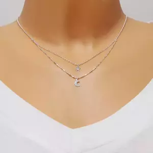 925 Ezüst nyaklánc - dupla lánc, csillag és félhold medállal kép