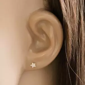 9K sárga arany fülbevaló, csillagok, átlátszó, csillogó cirkóniák kép