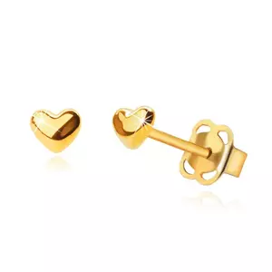 9K sárga arany fülbevaló , tükörsima , fényes szívek, 3 mm, stekker zár kép