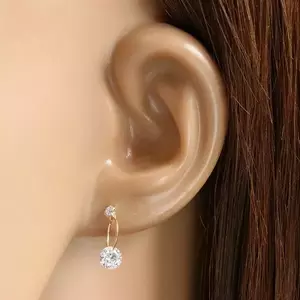 375 sárga arany fülbevaló - gyűrű egy csiszolt átlátszó cirkóniával, kerek cirkónia kép