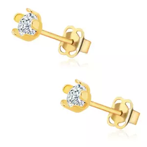 9K arany fülbevaló - csillogó, kerek, átlátszó cirkónia öt fog között, stekker zár kép