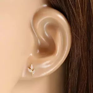 375 sárga arany fülbevaló – szár levelekkel, csillogó átlátszó cirkóniák kép