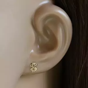 375 Arany fülbevaló - amerikai dollárjel, fényes és sima felületű, fülbevaló, stekker zár kép