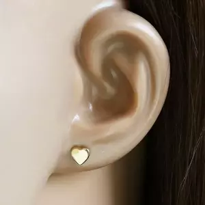 9K sárga arany fülbevaló - tükör sima szívek, stekker zár kép