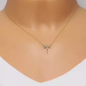14K kombinált arany nyakék - szitakötő rácsos szárnyak, átlátszó cirkónia kép
