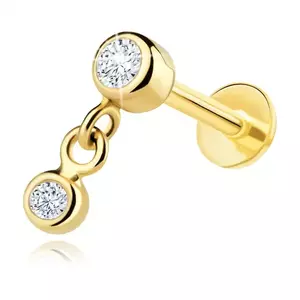 375 sárga arany ajak és áll piercing – labret kerek átlátszó cirkóniákkal kép