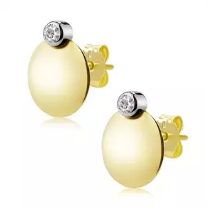 375 kombinált arany fülbevaló - domború kör, átlátszó cirkónia, stekkerzár kép