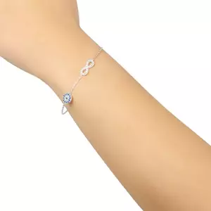 925 ezüst karkötő - végtelen szimbólum és kör, átlátszó és kék cirkóniákkal kép