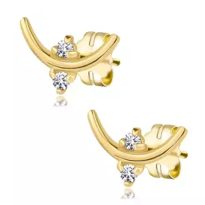 14K sárga arany fülbevaló - ív, kerek briliánsokkal, három foggal ellátott tartóban kép