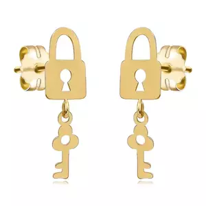 375 sárga arany fülbevaló - lapos lógós lakat kulccsal kép
