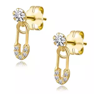 375 sárga arany fülbevaló - biztosítótű, átlátszó cirkónia kép