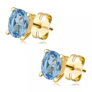 375 sárga arany fülbevaló - ovális kék cirkónia, stekkerzár kép
