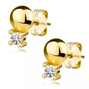 375 sárga arany fülbevaló - átlátszó cirkónia, félgömb kép