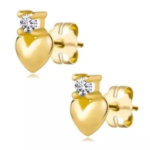 9K sárga arany fülbevaló - átlátszó cirkónia, domború szív, stekkerzár kép