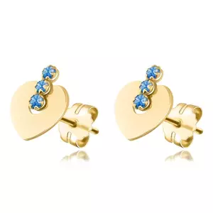 9K sárga arany fülbevaló - lapos szív, kék cirkóniák, stekkerzár kép