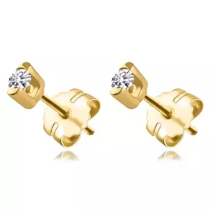 375 sárga arany fülbevaló - átlátszó kerek cirkónia, stekkerzár kép