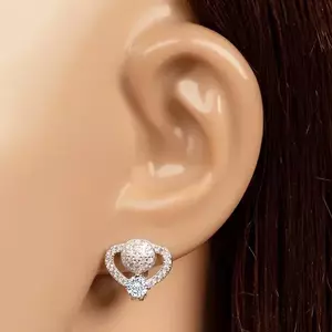 925 ezüst fülbevaló - kerek háromszög vonal egy körrel és egy tiszta kerek cirkóniával kép