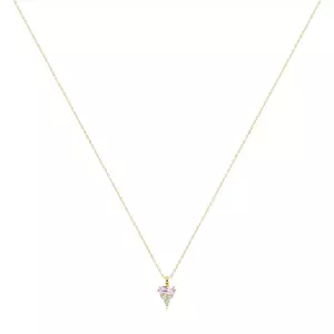 375 Sárga arany nyaklánc - rózsaszín téglalap alakú cirkónia, három cirkónia átlátszó kör kép