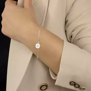 925 ezüst karkötő - iránytű gravírozással, átlátszó cirkóniával kép