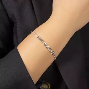 925 ezüst karkötő - ferde ovális és hosszúkás láncszemek Figaro mintával kép