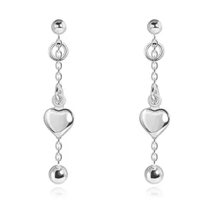 925 ezüst fülbevaló - szív és gyöngy rövid láncon, stekkerzár kép