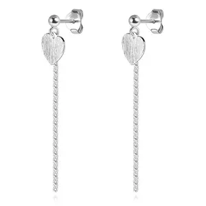 925 ezüst lógós fülbevaló - gyöngy, barázdált szív, lánc kép