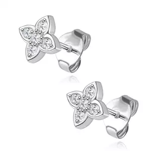 925 Ezüst fülbevaló - hegyes szirmú virágok, átlátszó cirkóniák kép